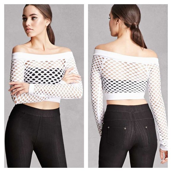 Colorful Open Knit Off Shoulder Crop Top - Picture 1 of 5